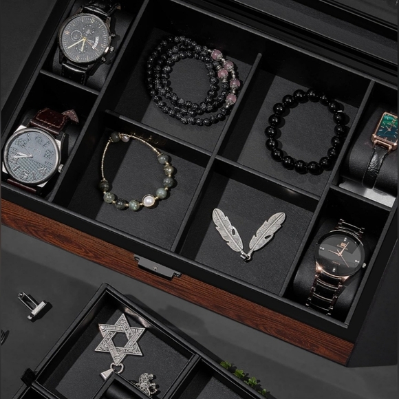 BEWISHOME Jewelry Box for Men with Glass Top, Wooden Watch Box Organizer - Picture 7 of 7